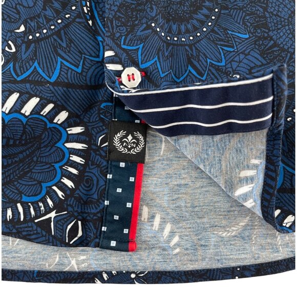 Au Noir Short Sleeve Stretch Espinoza Navy Button Front Size 4/L Classic $178 - Picture 9 of 13